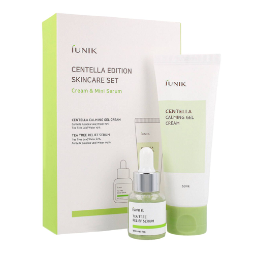 iUNIK - Centella Edition Skincare Set - Zestaw Kojący Żel - Krem z Wąkrotą Azjatycką 60ml i Serum dla Cery Problematycznej z Wodą z Drzewa Herbacianego